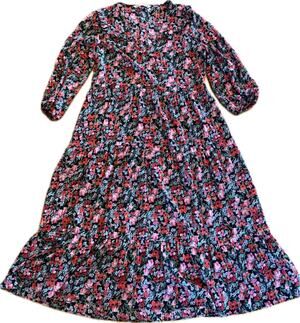 ZARA Maxi Dress Womens M Floral Tiered Long Sleeve Boho Prairie Casual